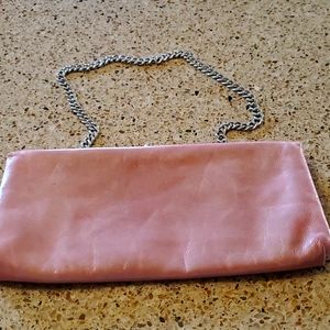Hobo mauve-y pink kisslock clutch purse. Lime interior. Excellent!